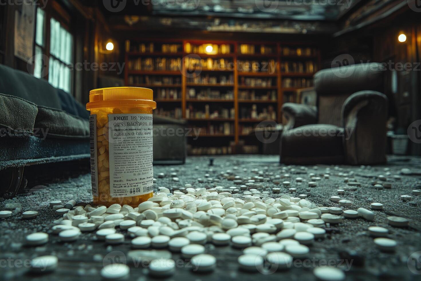 Spilled Prescription Pills in a Dusty Room photo