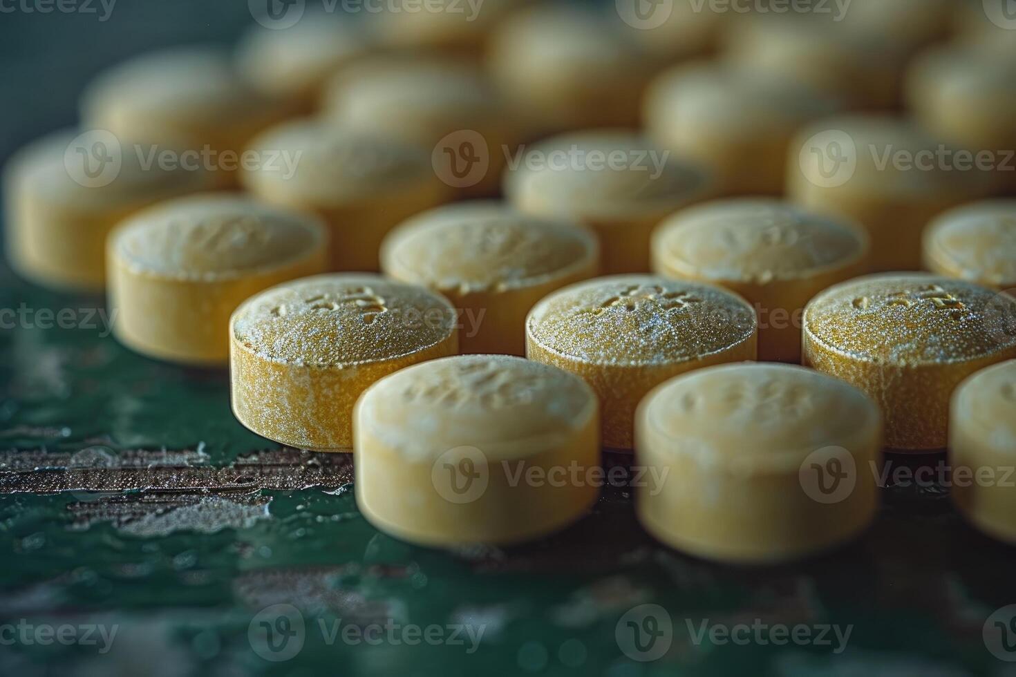 Close-up of Round Pills on a Green Surface photo