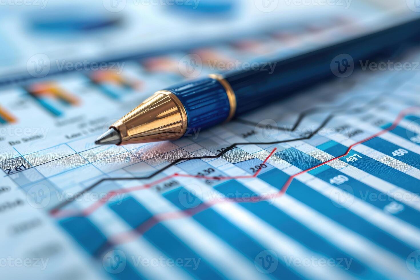 A Blue Pen Resting on a Financial Chart with a Rising Line photo