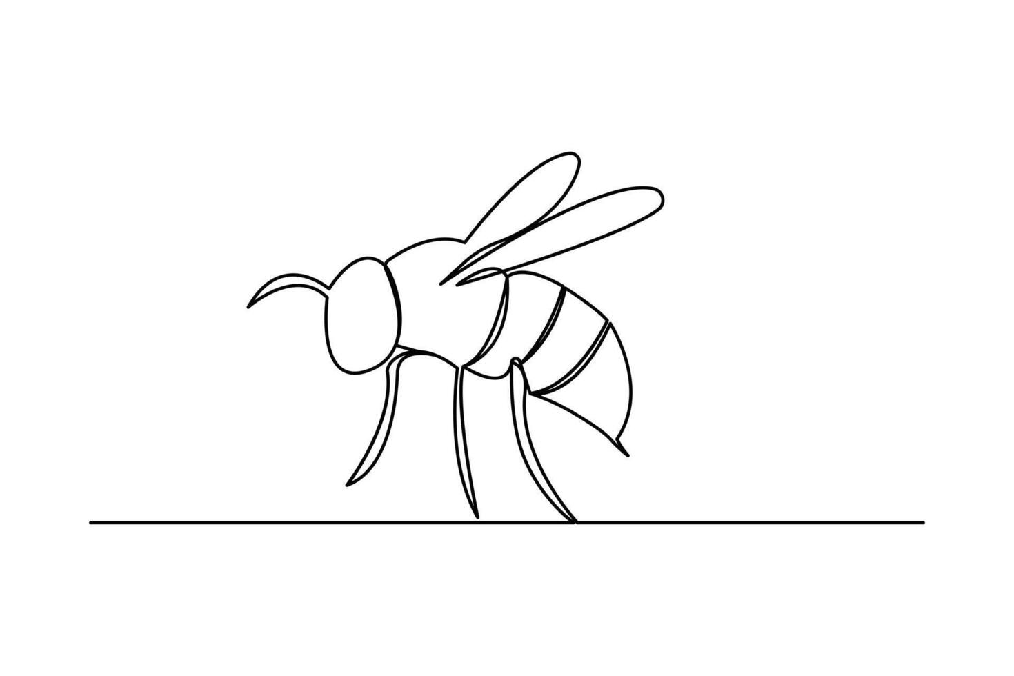 Continuous single line art drawing of bee outline art design vector