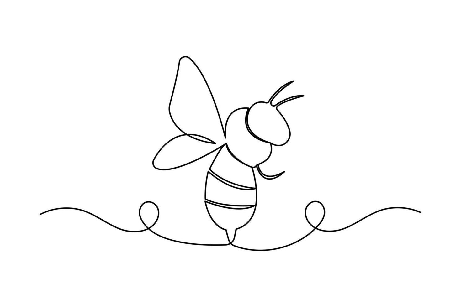 One continuous line drawing of bee linear style Hand drawn minimalism design illustration vector