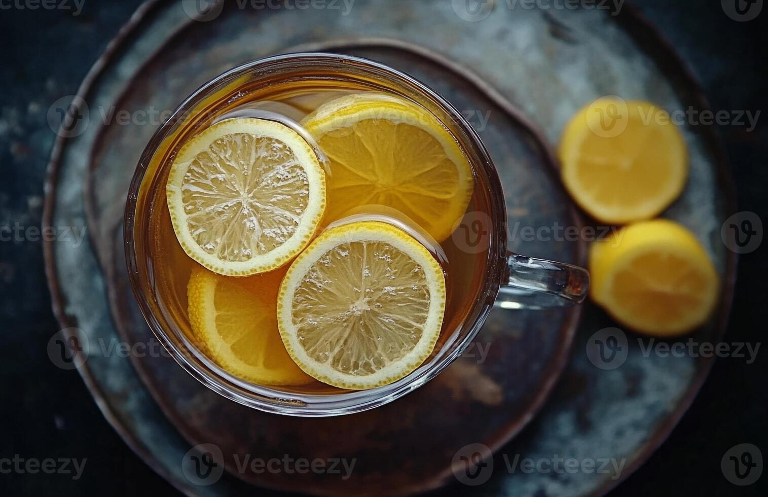 A glass cup filled with lemon slices photo