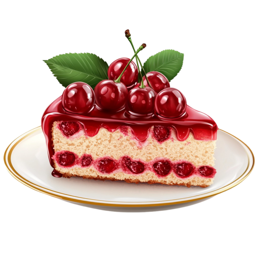 A slice of cake with cherries on top png