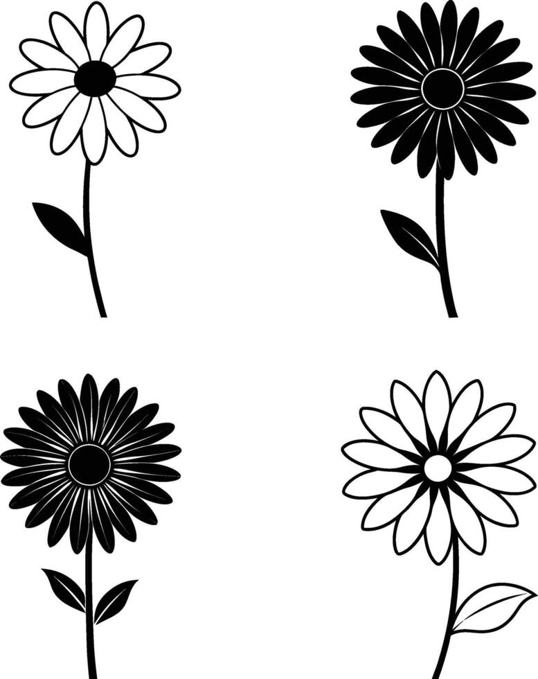 Silhouette of a single Daisy flower illustration vector