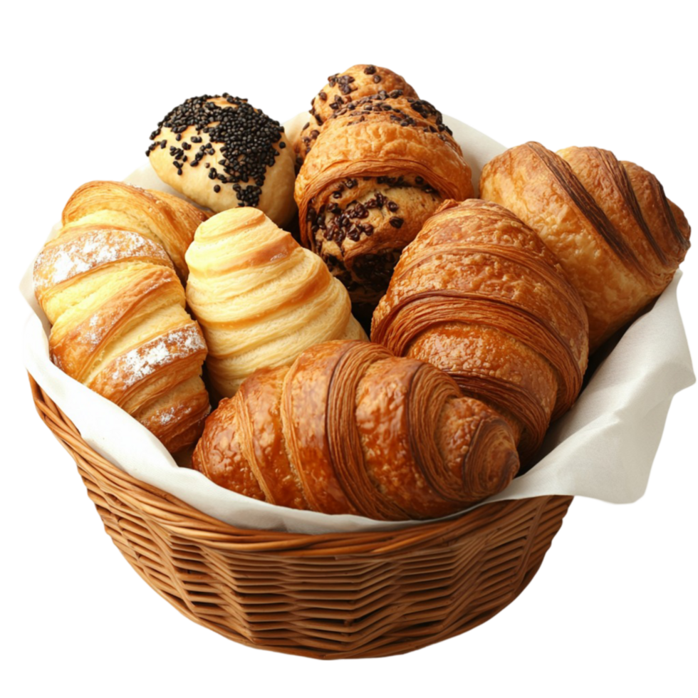 A basket filled with various types of bread png