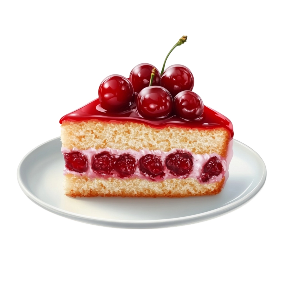 A piece of cake with cherries on top png