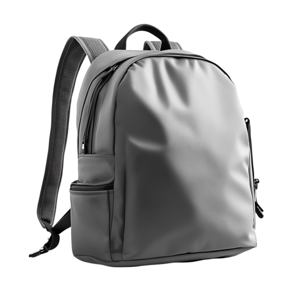A grey backpack with a black handle png