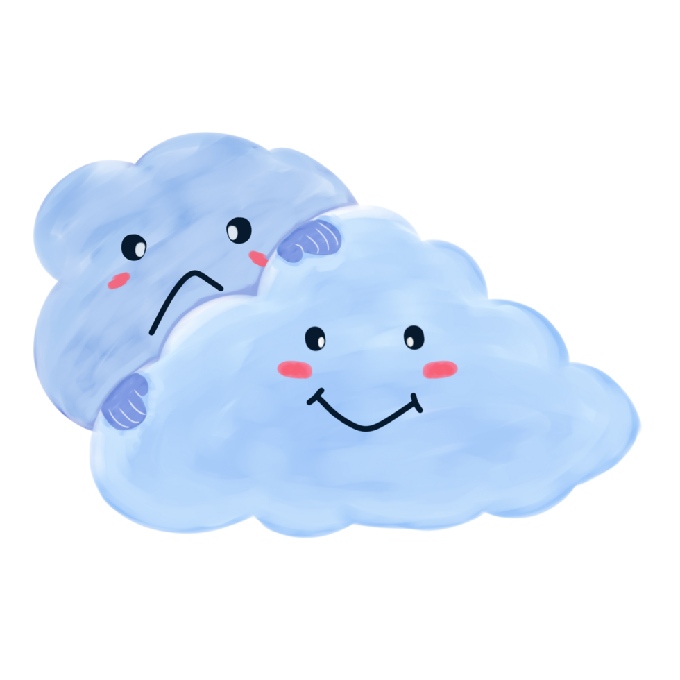 Smile and sad clouds shaped emoticon kawai expression hand drawn cute png