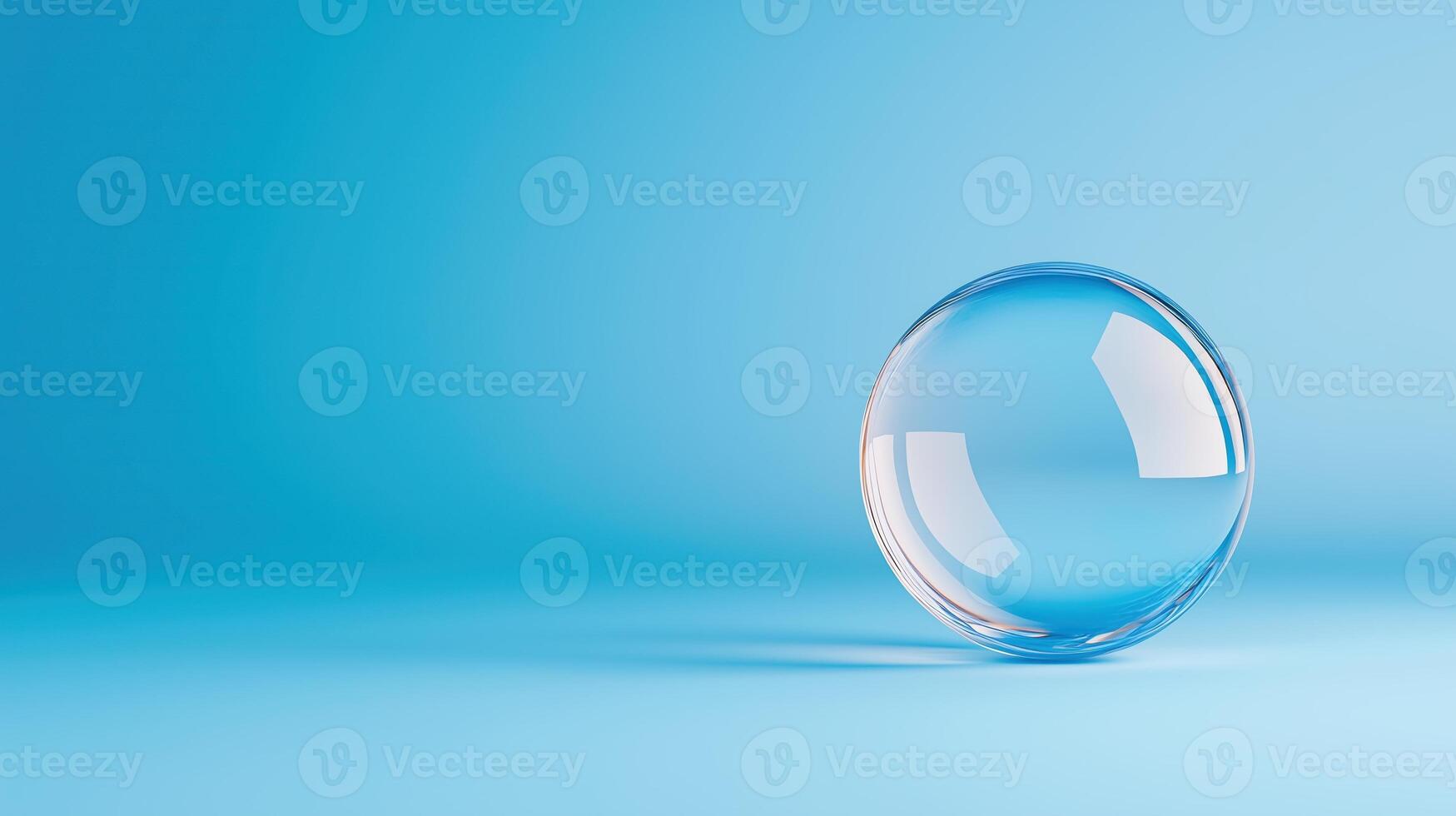 Transparent Glass Sphere on Blue Background Showcasing Minimalist Design and Symbolizing Clarity and Purity in a Contemporary Setting for Modern Abstract Concepts in Stock Photography Collections photo