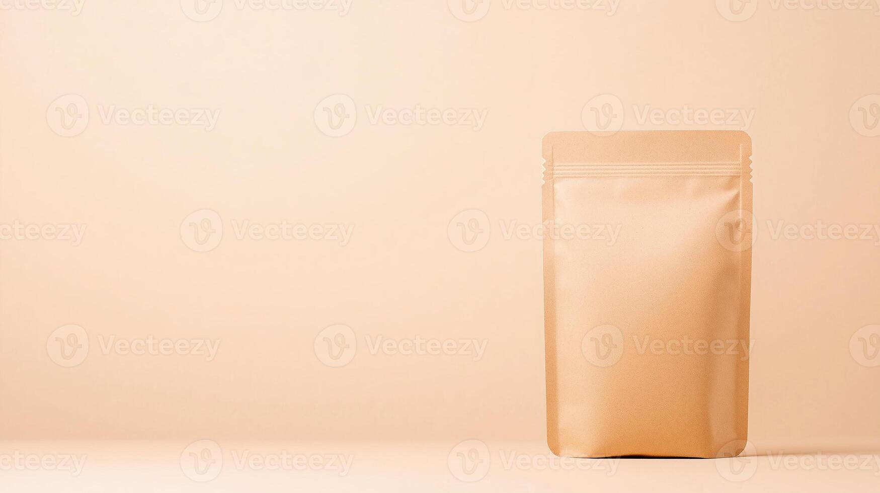 Minimalist Pet Food Pouch on Neutral Background Emphasizing Simplicity and Clean Design for Modern Branding Concepts and Eco-Friendly Packaging Display with Soft Beige Tones photo