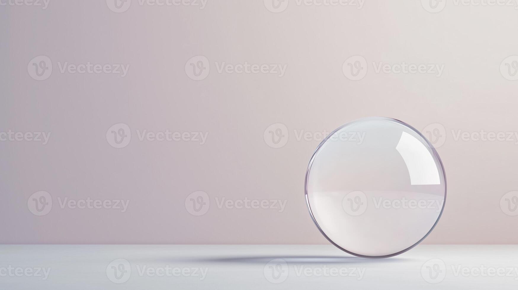 Transparent Glass Sphere on Minimalist Soft Pastel Background Reflecting Light and Subtle Shadows for Contemporary Interior Design Concepts and Modern Aesthetic Art with Focus on Simplicity photo