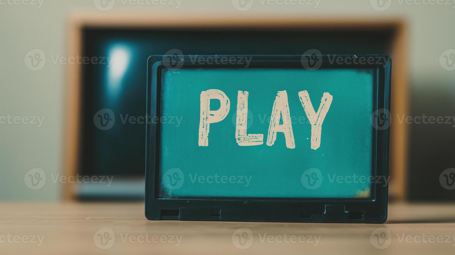 Vintage VHS Tape With Noise and Play Symbol Displayed on Old Television Screen for Nostalgic and Retro Background Themes in Stock Photography and Media Design photo