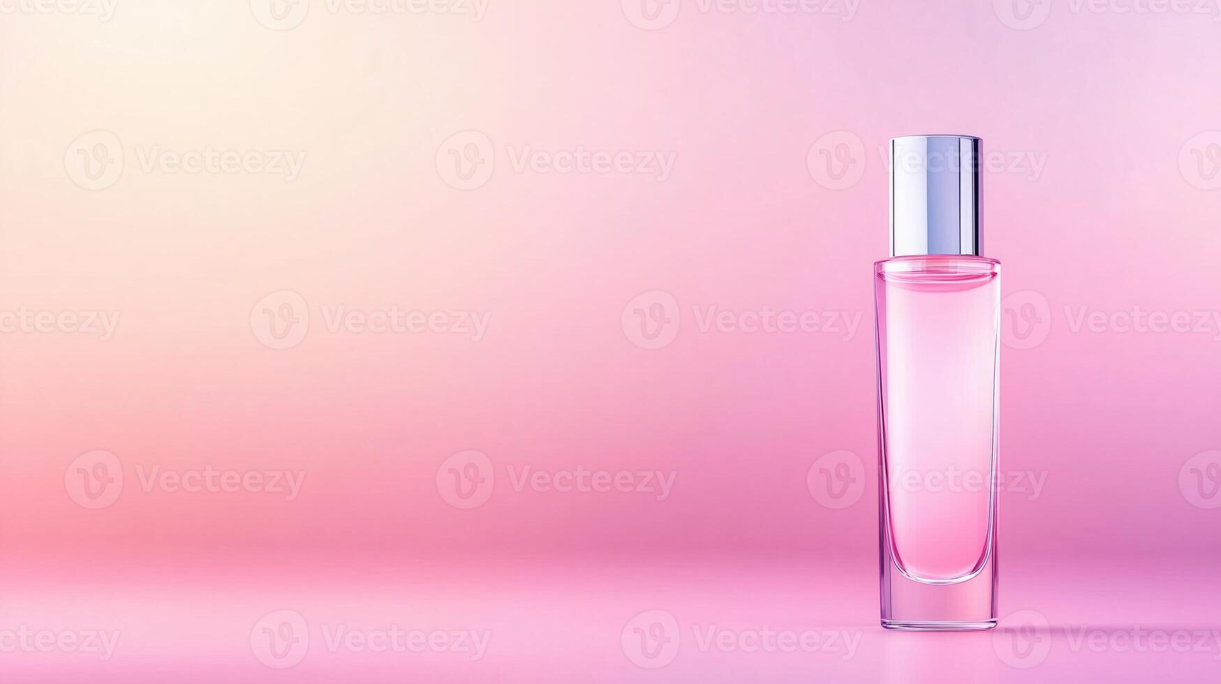 Transparent Clear Liquid Serum Gel with Smooth Texture in Elegant Bottle Against Soft Pink Gradient Background in Minimalist Style, Perfect for Skincare and Beauty Product Mockups and Advertising photo