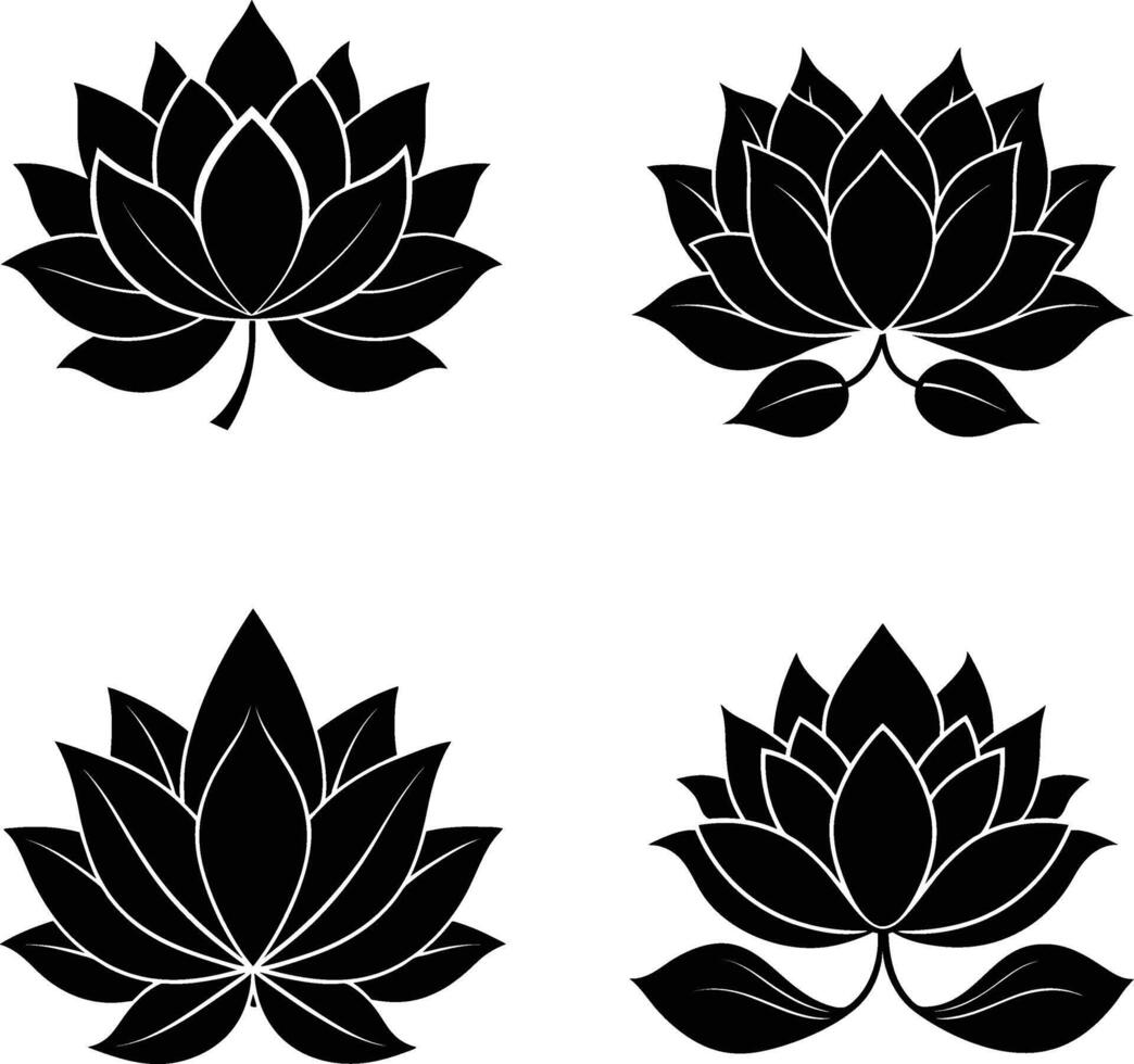 A Set Black silhouette of Lotus illustration vector