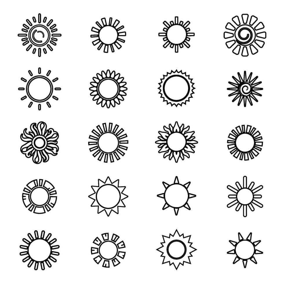 Sun sunset sunlight solar shunshine silhouette icon set collection flat style illustration vector