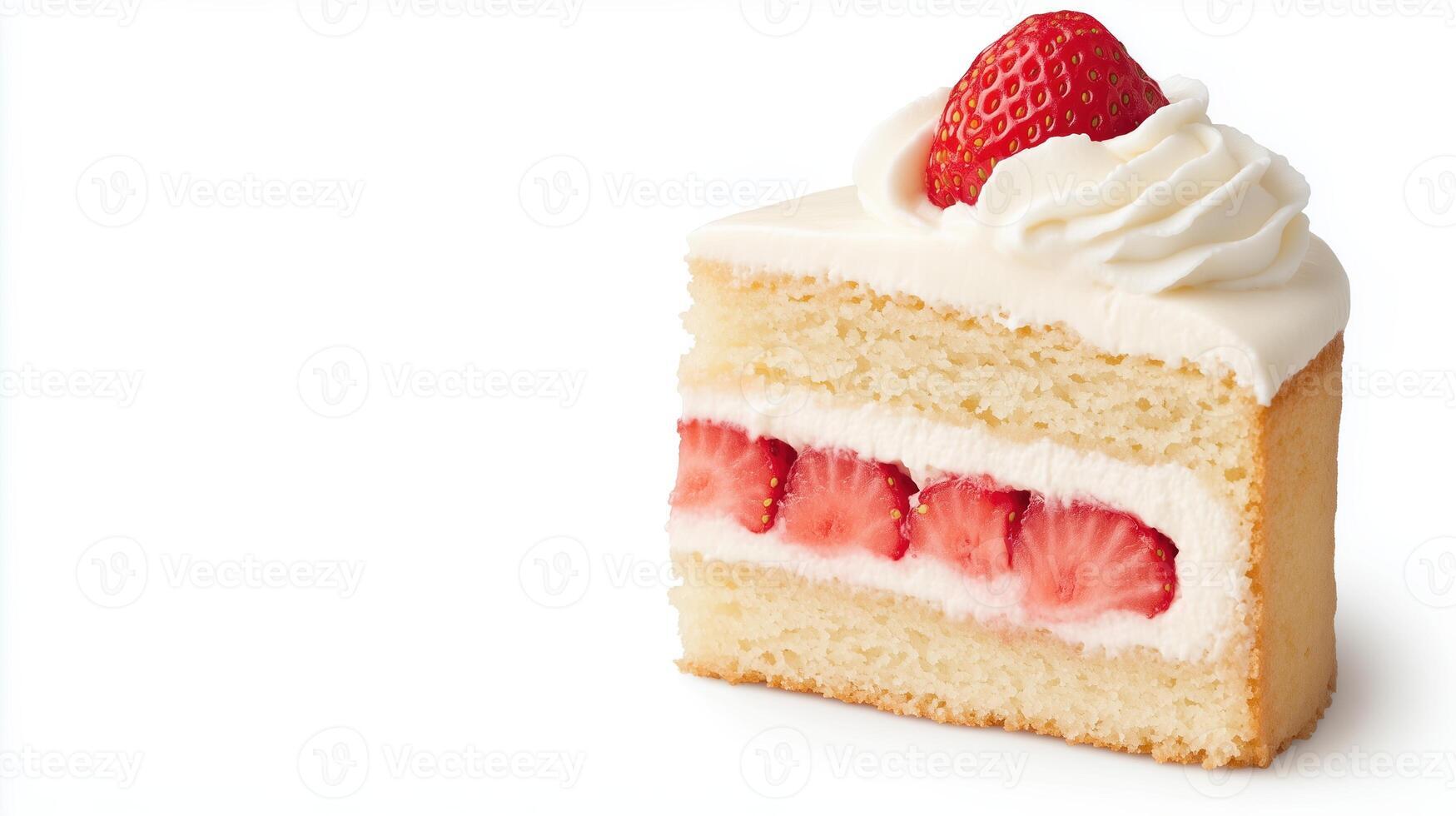 Strawberry Shortcake Slice With Whipped Cream Isolated On White Background Perfect Dessert Image For Bakeries And Pastry Chefs Highlighting Fresh Summer Berries And Whipped Topping Delight photo
