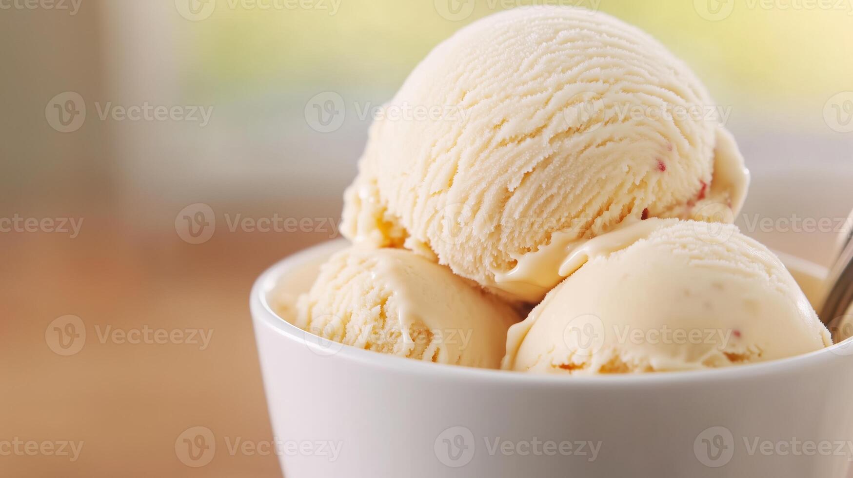 Delicious Triple Flavor Dessert Vanilla, Strawberry, and Chocolate Ice Cream Scoops in a Bowl for Summer Indulgence photo