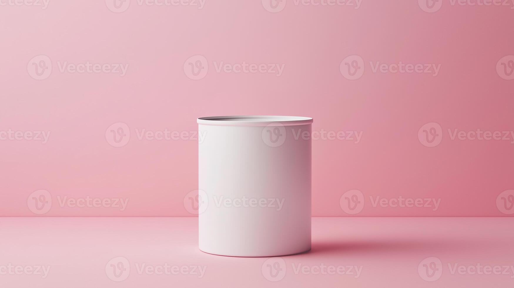 Minimalist Blank White Soup Can on Soft Pink Background for Canned Food Mockup and Modern Product Display in Stock Photography photo