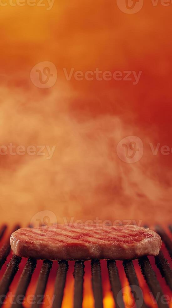 Sizzling Steak on the Grill 4K Animation Vertical with Flames and Smoke for Barbecue Enthusiasts and Culinary Art photo