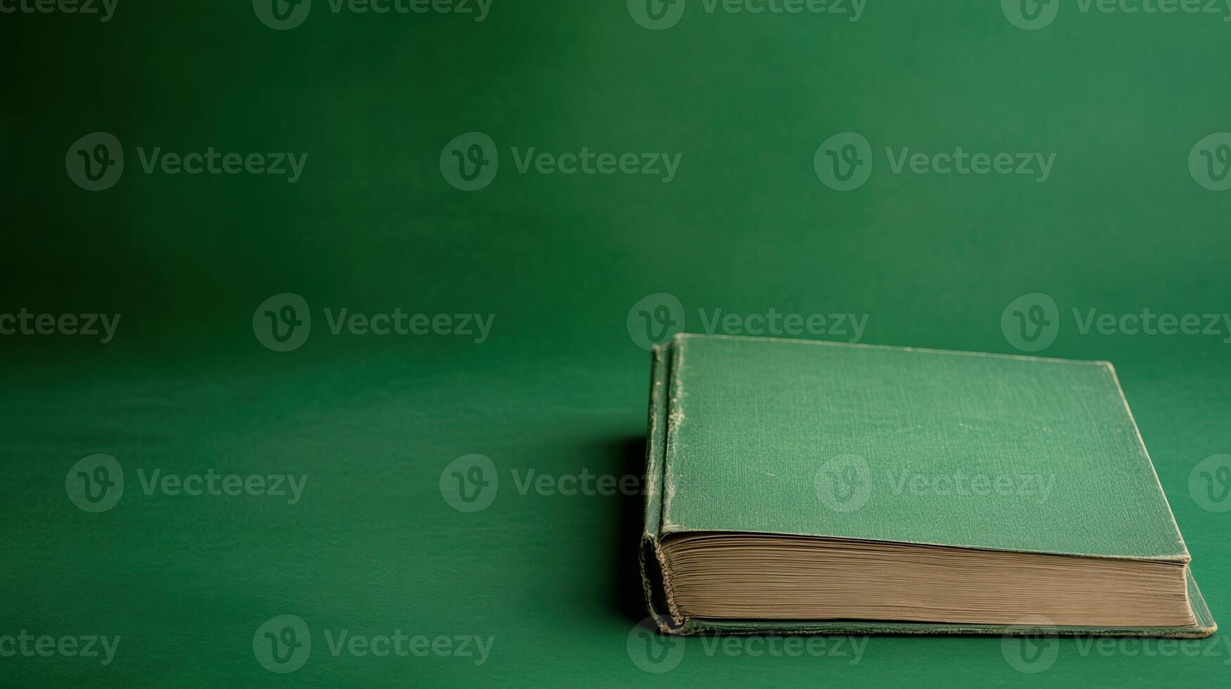 Vintage Green Hardcover Book on Green Background Ideal for Literary Themes and Minimalistic Designs in Stock Photography Covering Reading Concepts and Educational Content photo