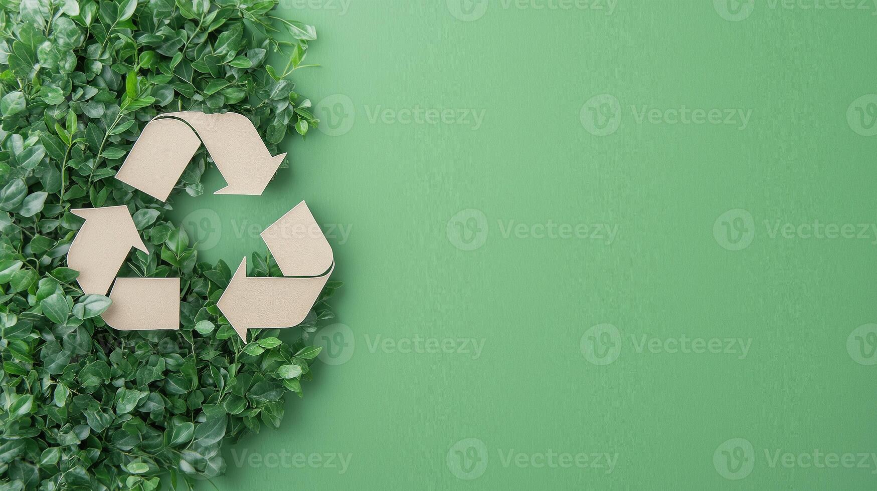 Recycling Symbol On Green Leafy Background Representing Environmental Conservation And Sustainability photo