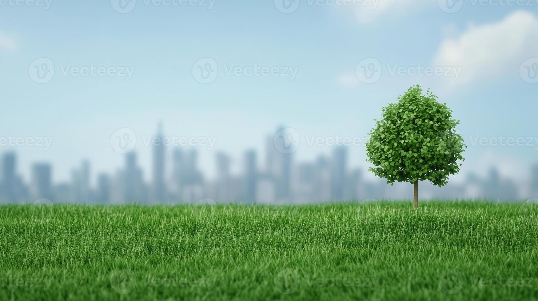 Urban Skyline With Green Landscape Featuring Sustainable Nature Concept In Modern Cityscape With Lush Grass And Blue Sky Illustrating Environmental Harmony And Urban Development photo