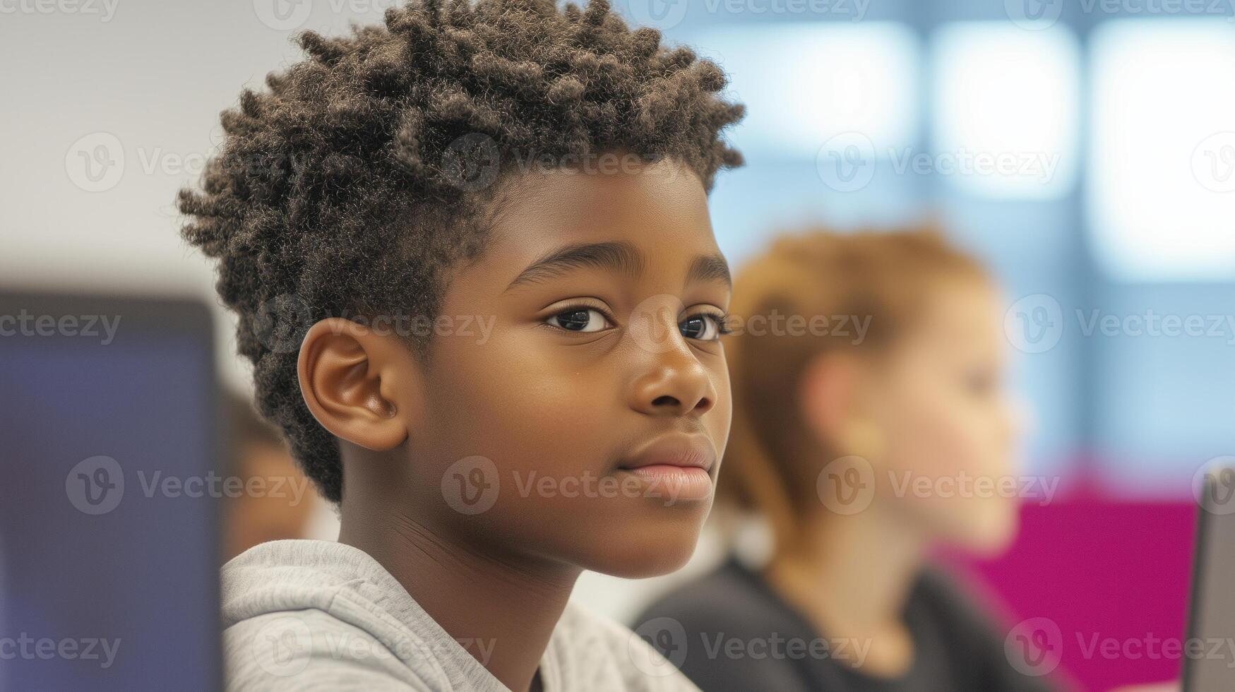 Diverse Youth Collaborating in Modern Classroom Setting Highlighting Teamwork and Inclusivity Among Students from Different Backgrounds Fostering Innovation and Learning in Educational Environment photo