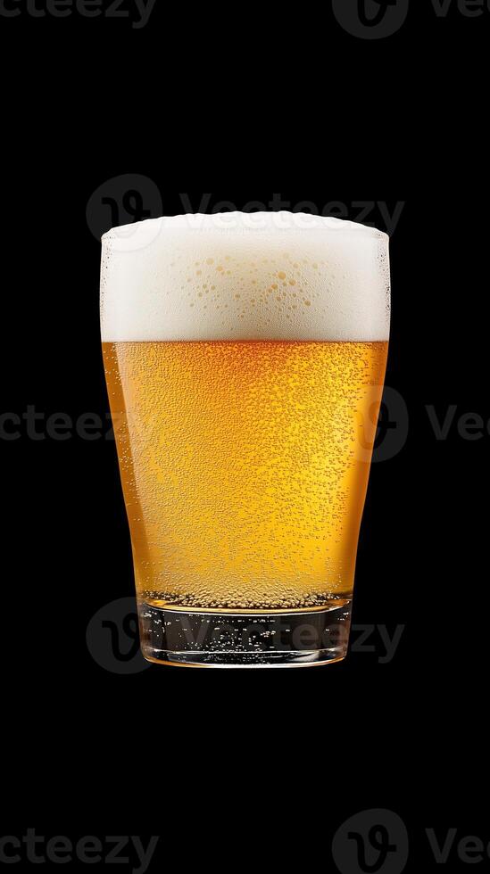Refreshing Golden Beer Glass with Bubbles on Black Background Perfect for Celebrating Oktoberfest and Casual Gatherings photo