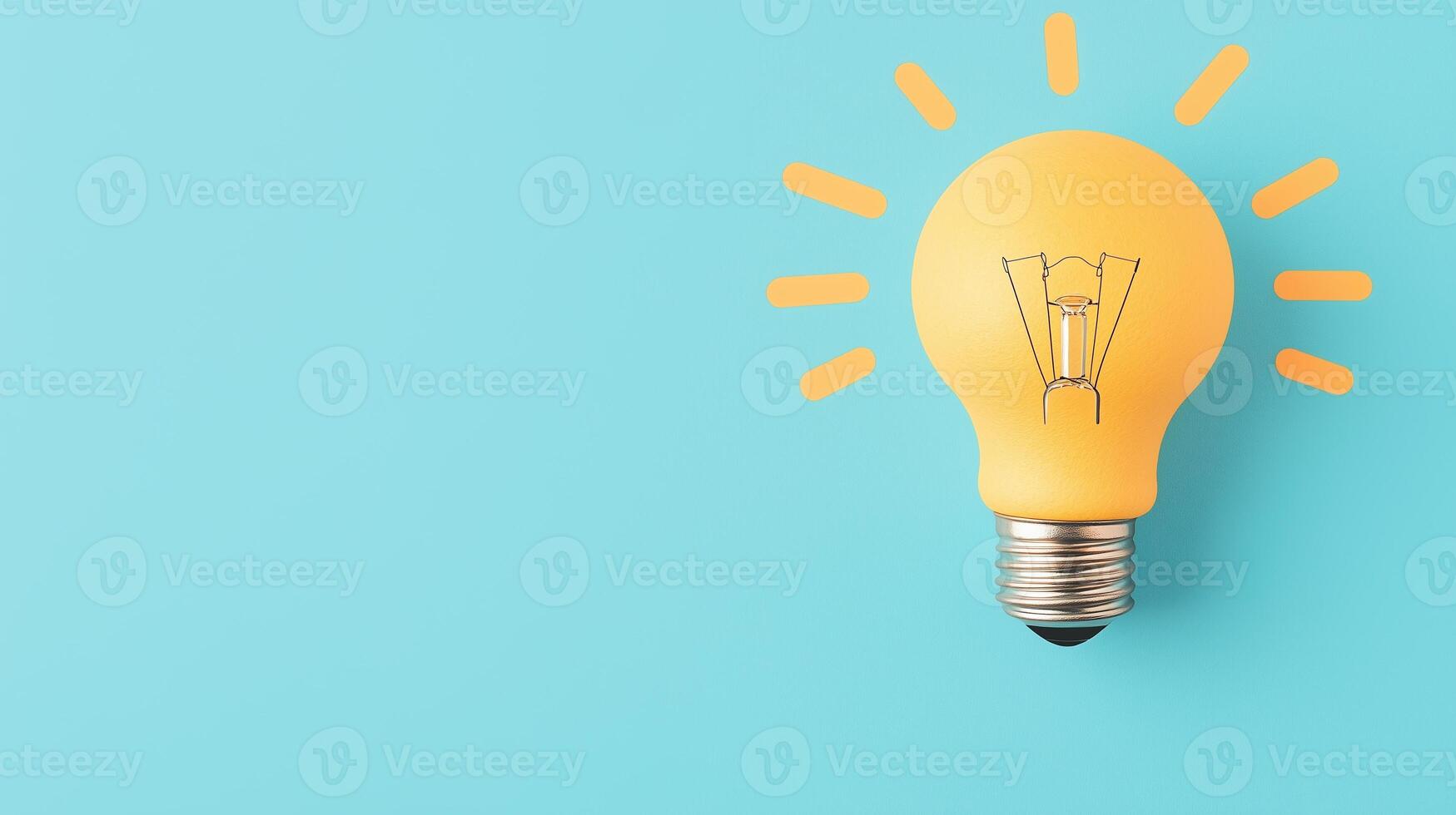 Yellow Light Bulb on Blue Background as Conceptual Symbol of Bright Idea Creativity and Innovation with Copy Space Modern Minimalist Design for Inspirational and Motivational Visuals photo