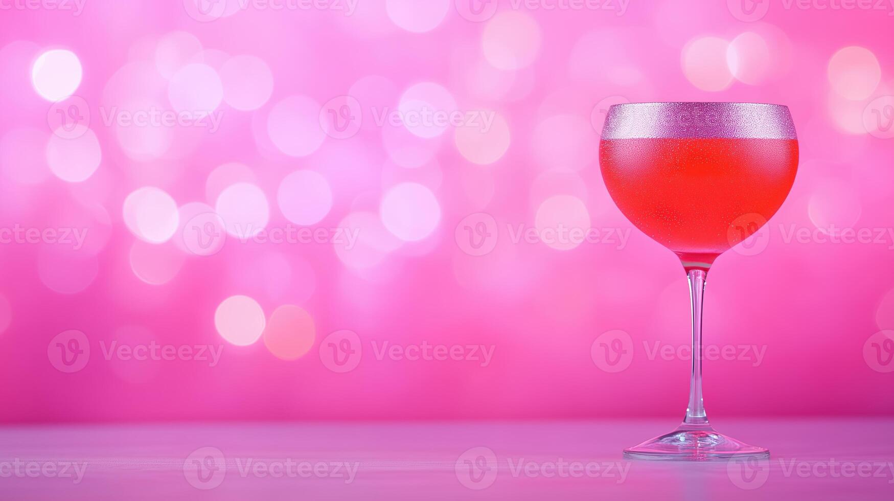 Vibrant Party Cocktail With Disco Ball Reflection on Bright Neon Pink Background for Celebratory Stock Image Perfect for Festive Events and Nightlife-Themed Design or Marketing Projects photo