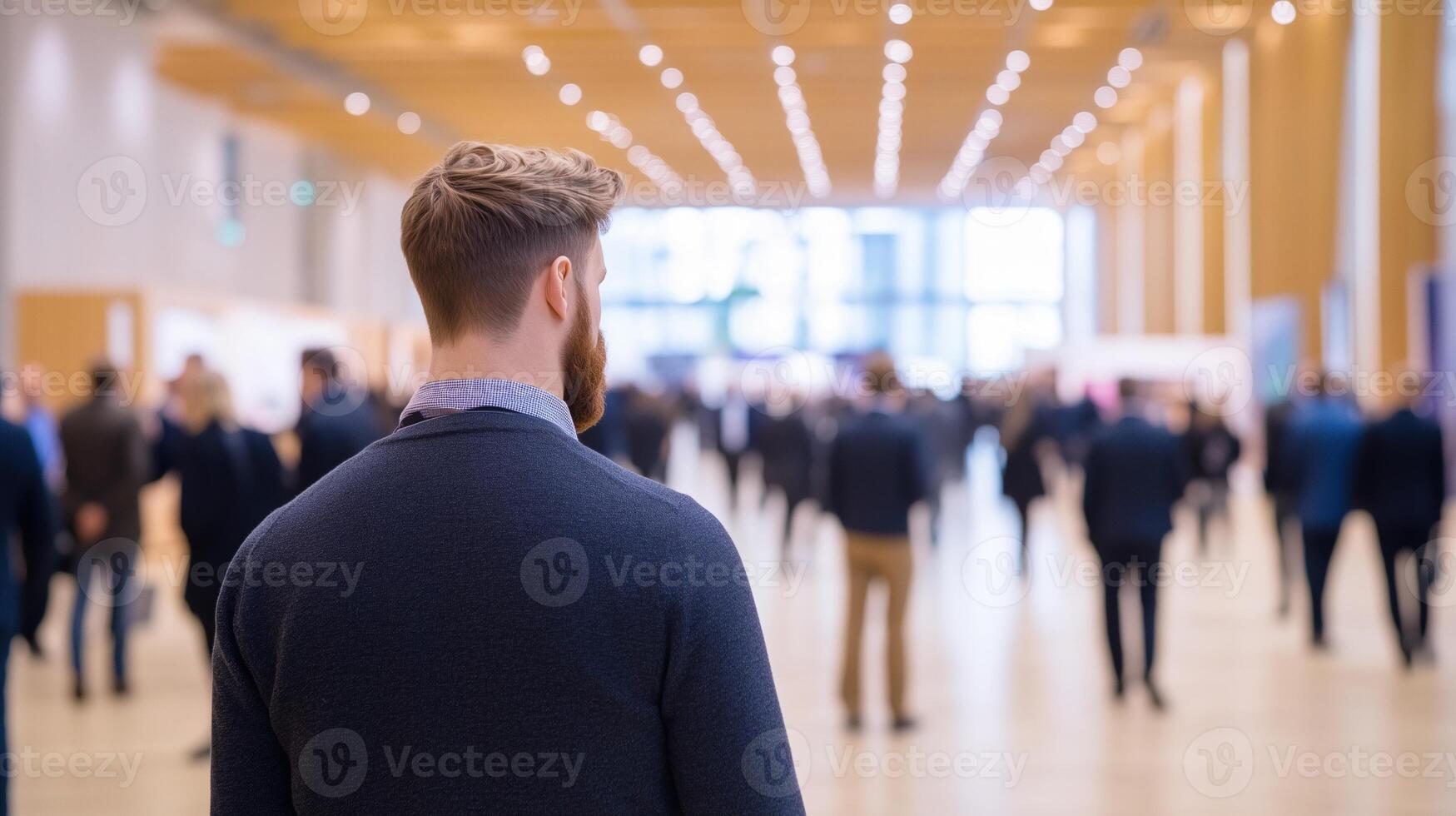 Conference Attendees Networking in a Spacious Hall with Modern Decor and Natural Lighting, Capturing Professional Interactions and Business Exchange in a Contemporary Environment photo