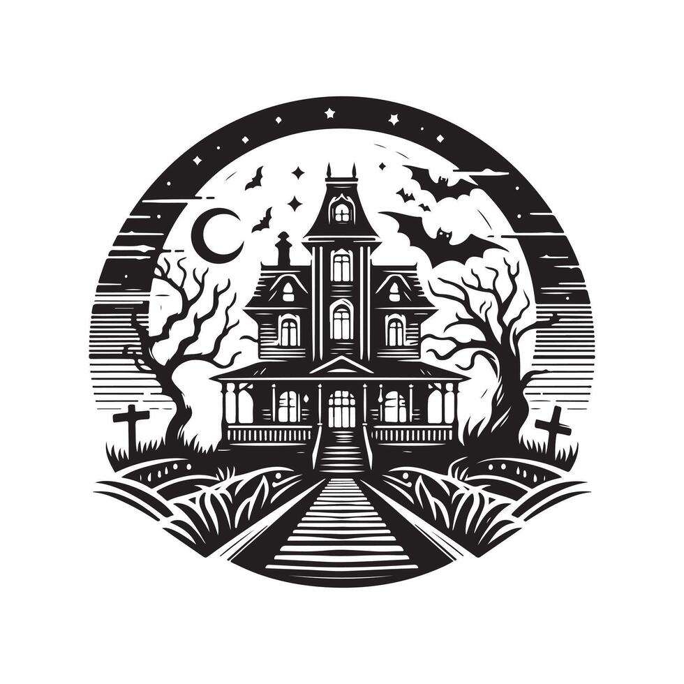 Stylized Haunted House Silhouette Vectors for Unique Halloween Projects