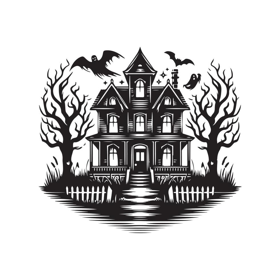 Haunted House Silhouette Vectors for Logos and Branding Projects