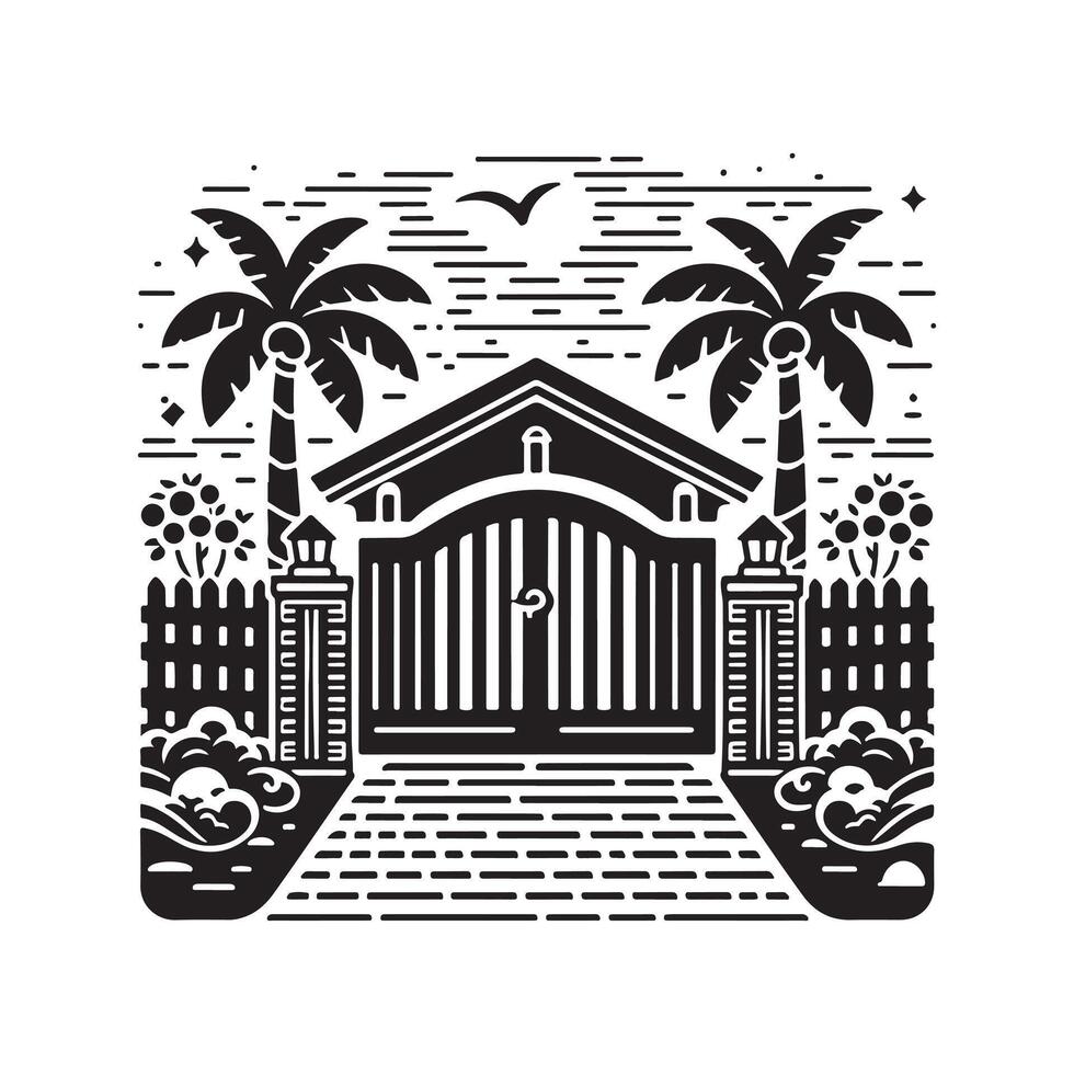 Driveway Gate Silhouettes Ideal for Signage and Outdoor Decor vector