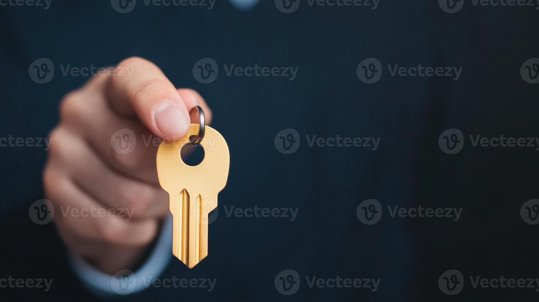 Businessman Unlocking Padlock With Golden Key Representing Access to Success and Opportunities in Corporate World photo