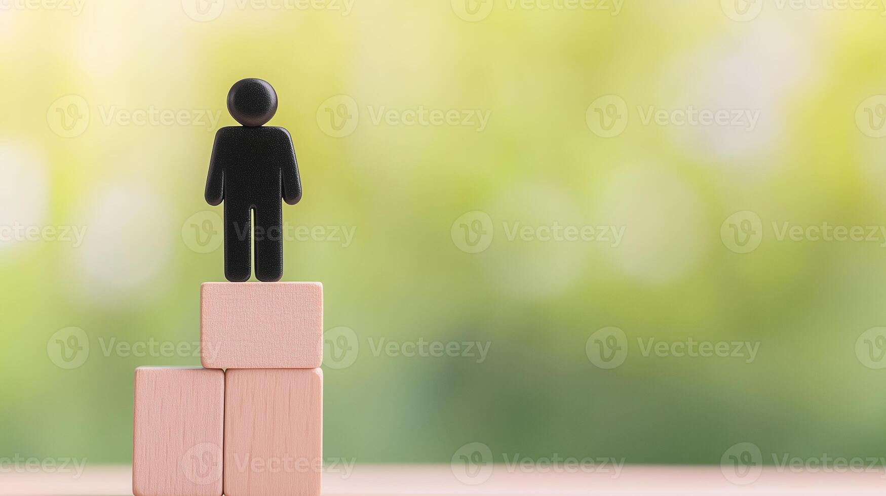 Inspirational Coaching Concept Depicting Business Success and Personal Growth with Figure on Blocks Against Green Background Achieving Goals in Leadership and Team Building Development photo