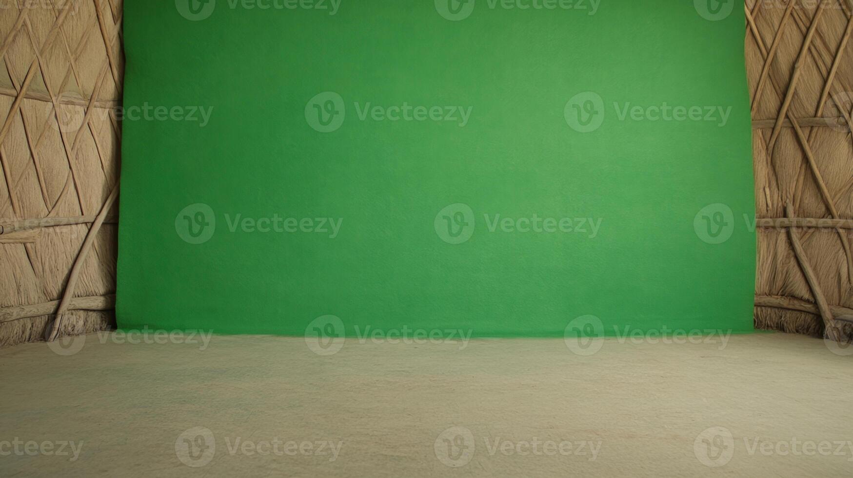 Green Screen in Nomadic Yurt Interior for Versatile Backgrounds in Photography and Film, Ideal for Creative Projects and Visual Storytelling in Natural Settings photo