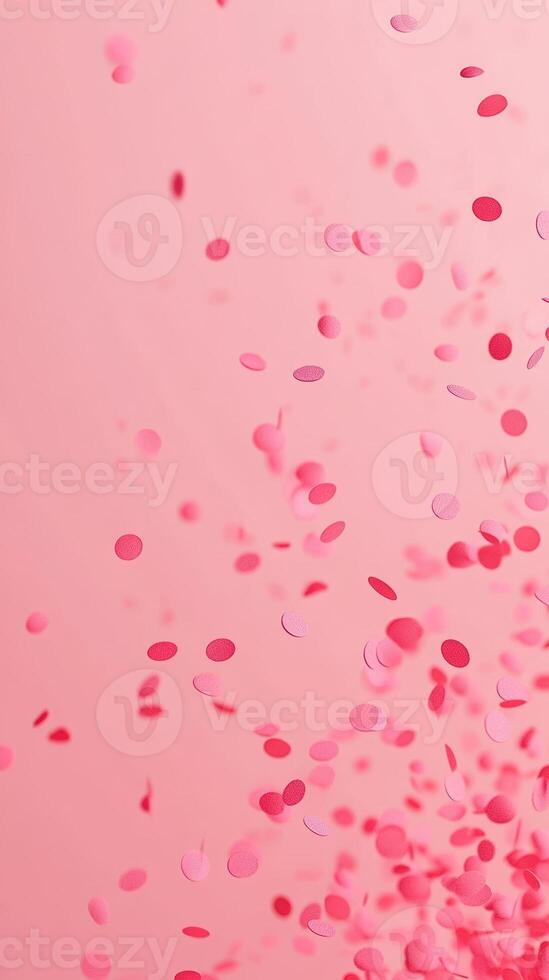 Pink Confetti Falling on Light Background in Vertical Frame for Party Celebration or New Year Festive Design photo