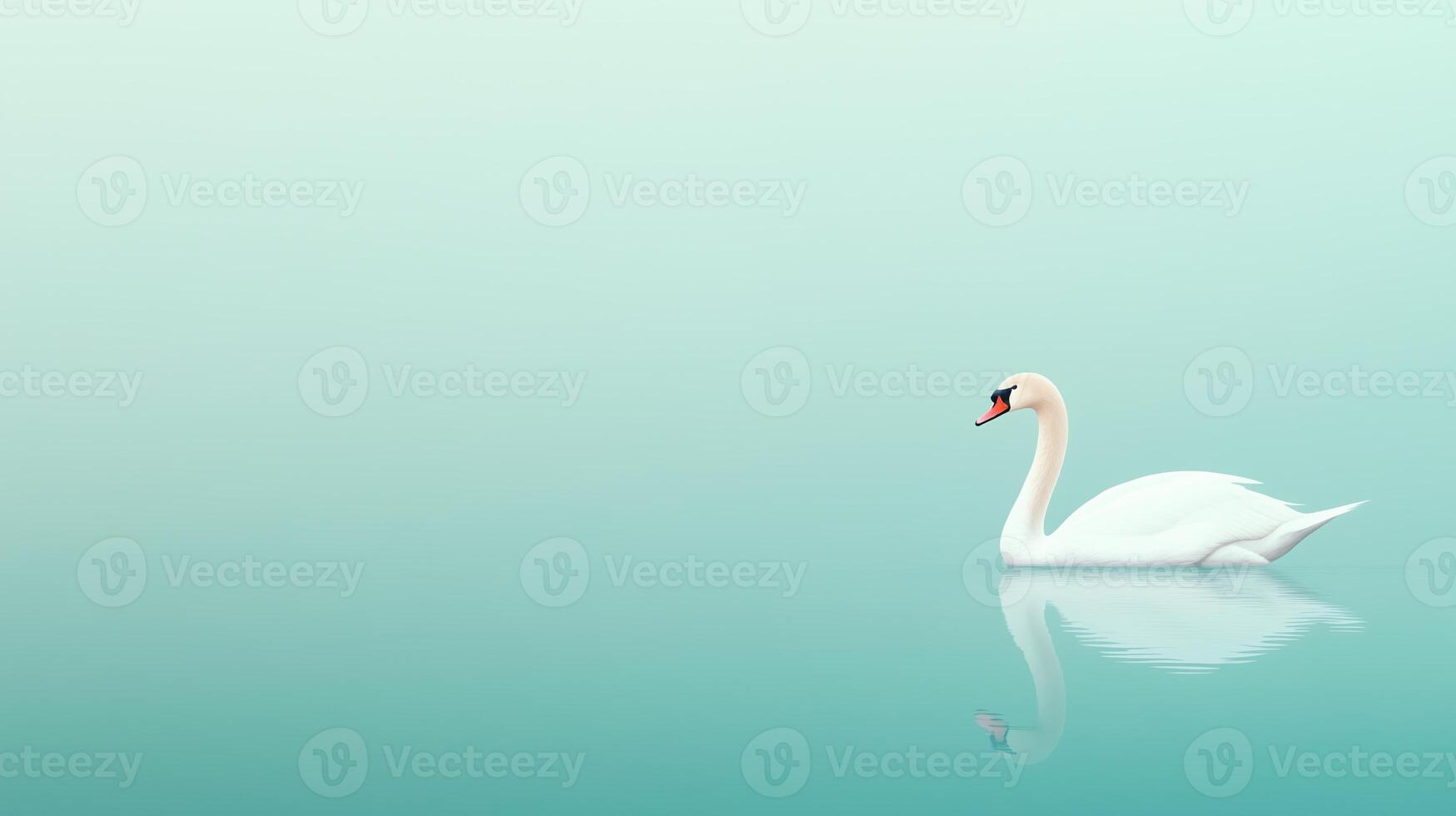 Graceful Swan Gliding Across Tranquil Water with Stunning Reflection in Serene Minimalist Scene Perfect for Nature and Relaxation Themes photo