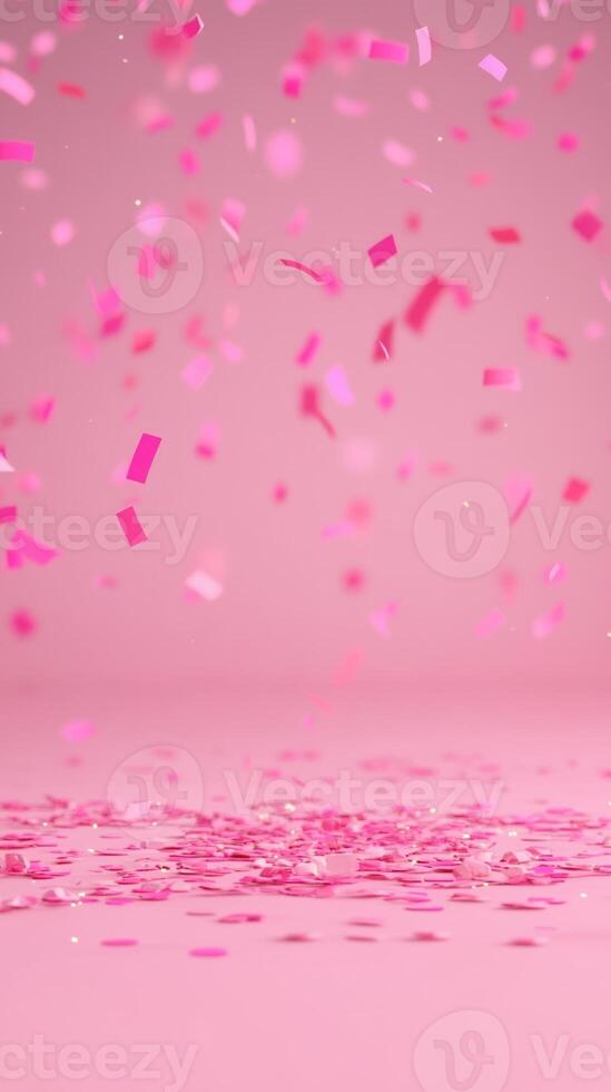 Pink Confetti Falling Amidst a Dreamy Pink Backdrop Creating a Festive and Joyful Atmosphere Perfect for Celebrations and Parties with a Vibrant and Cheerful Abstract Design photo