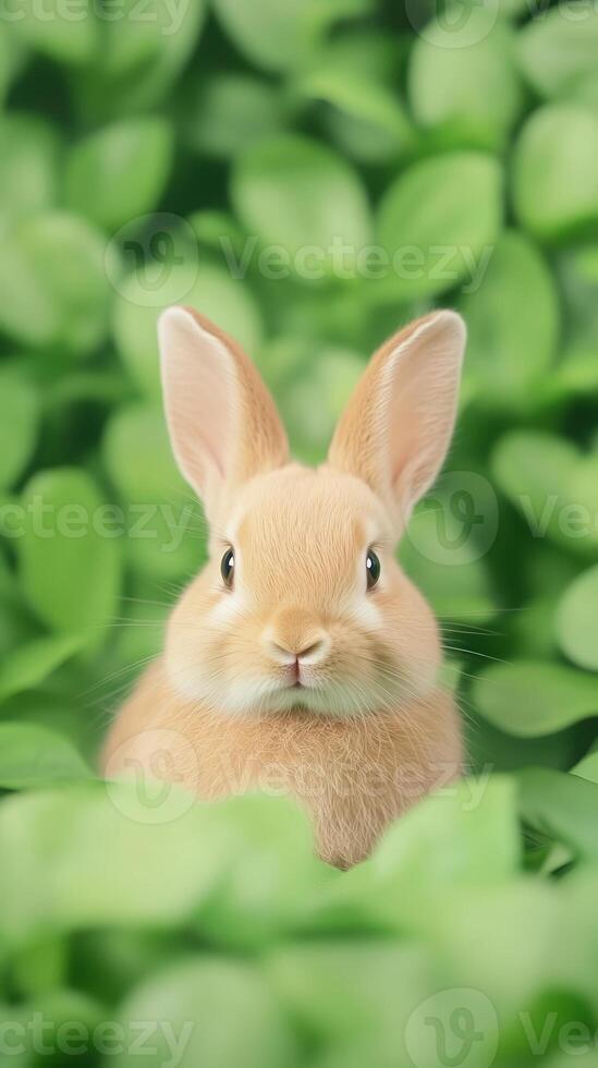 Playful Rabbit Among Lush Greenery in Nature's Serenity, Perfect for Wildlife, Environmental, and Springtime Concepts, Capturing the Essence of Natural Beauty and Playful Exploration photo