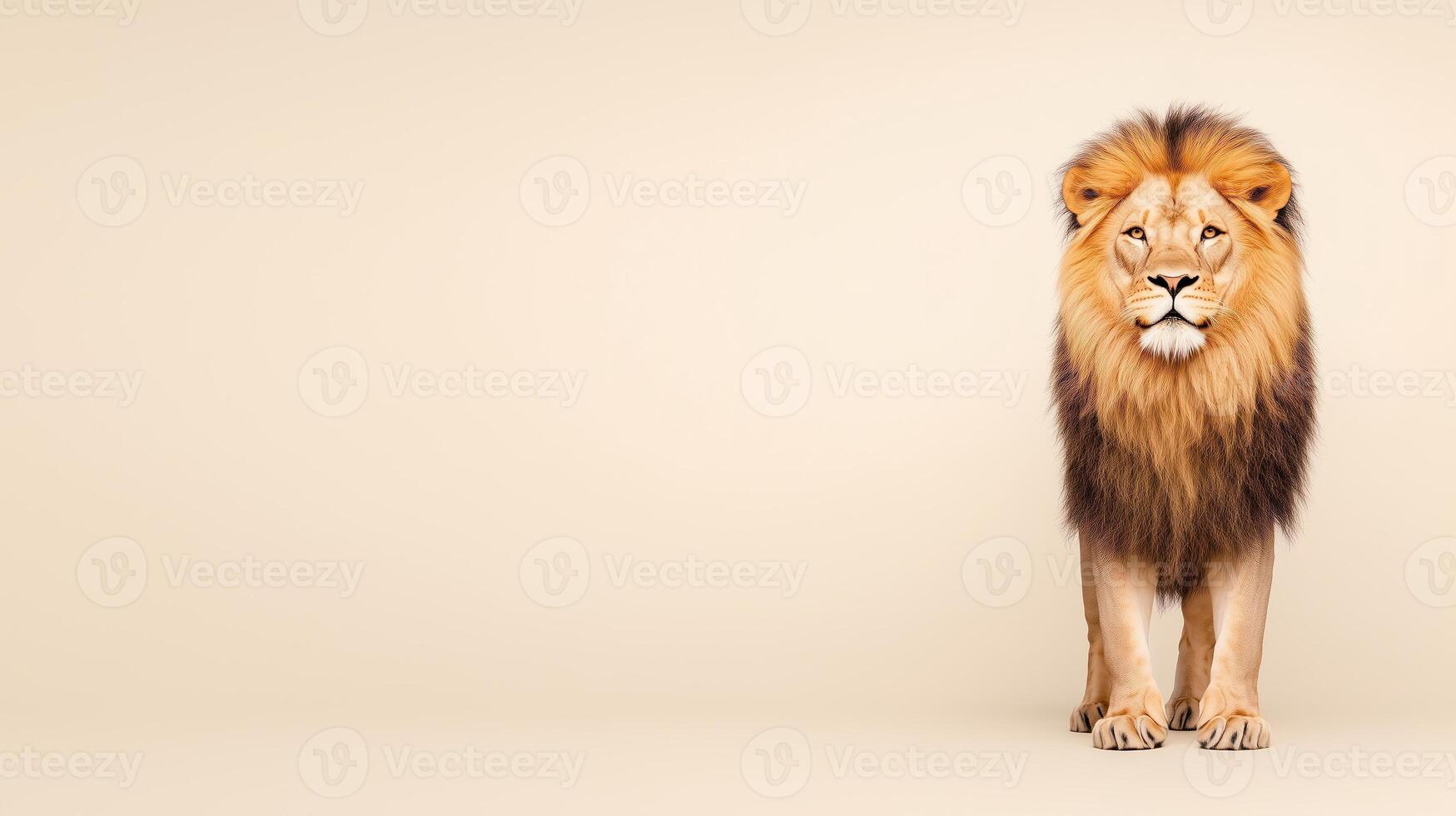 Majestic Lion on Subtle Background Displaying Strength and Authority, Perfect for Nature Themes, Wildlife Art, and Inspirational Designs photo