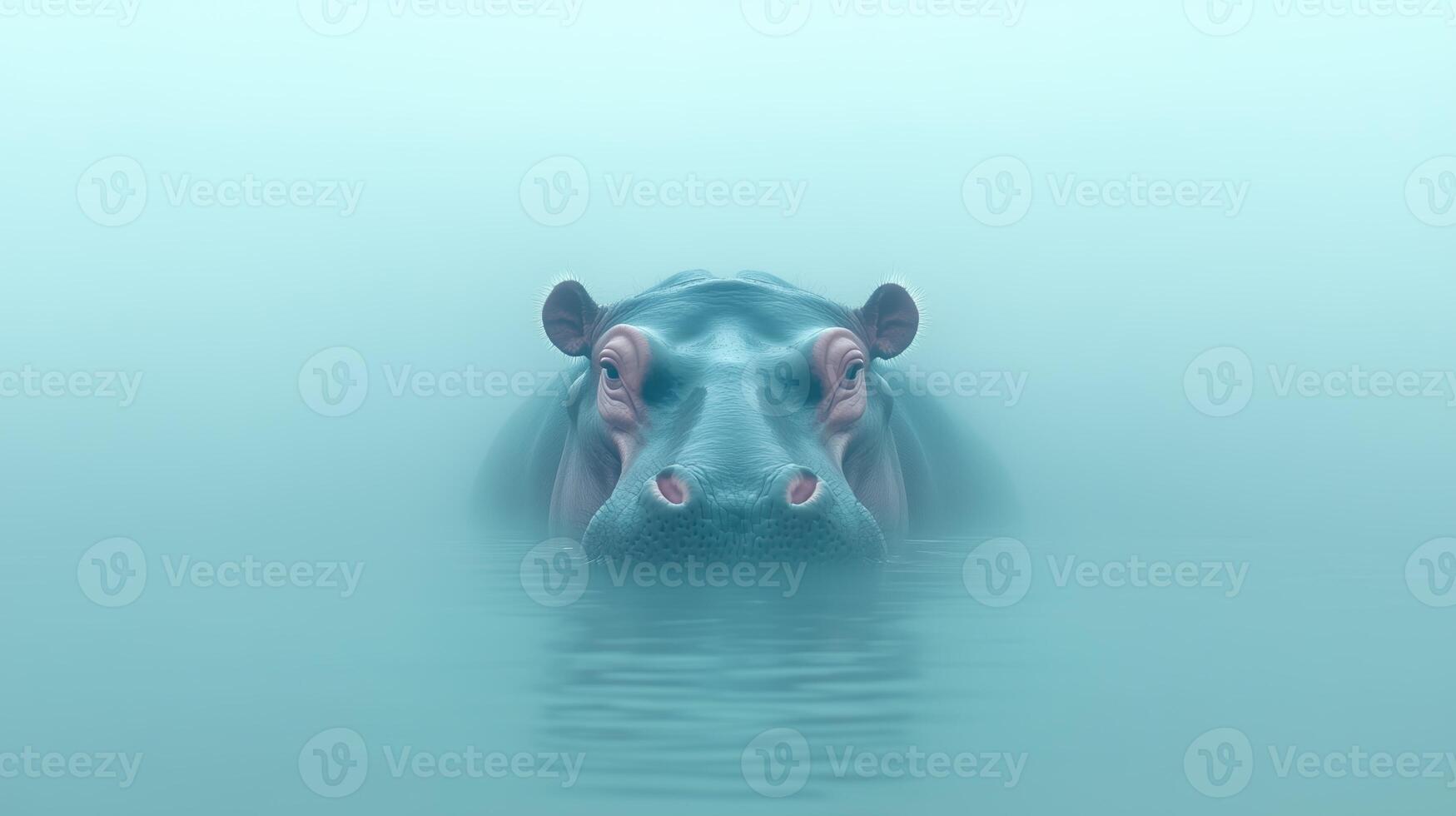 Hippo Submerged in Misty Water with Eyes and Ears Visible Highlighting Calmness in Nature and Serenity in Wildlife Photography photo