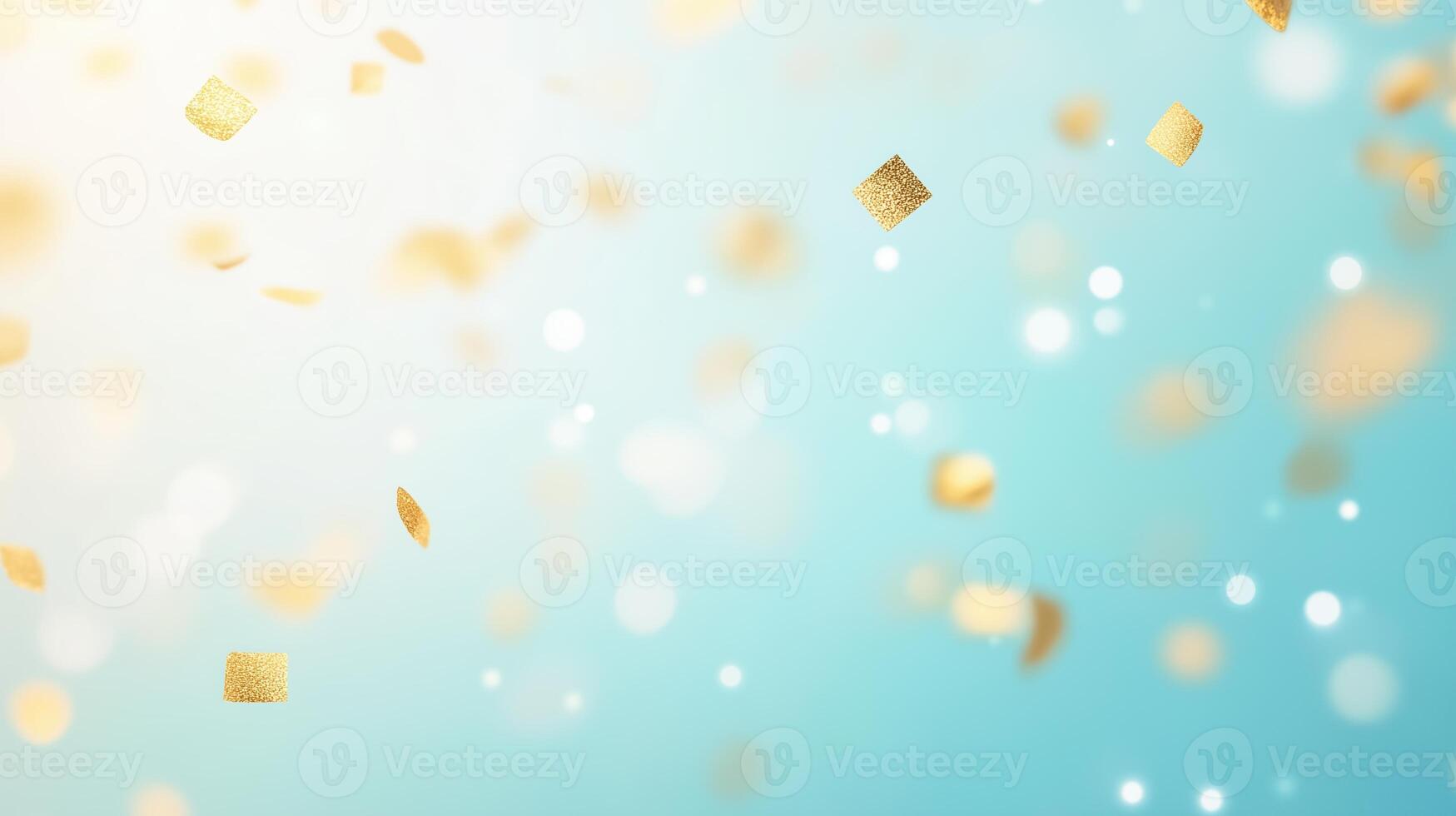 Golden Confetti Floating Against Soft Blue Background for Festive Celebrations and Playful Event Designs photo