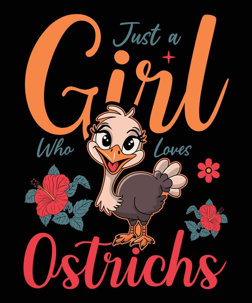 Cute Ostrich Lovers Girls T-Shirt Design vector