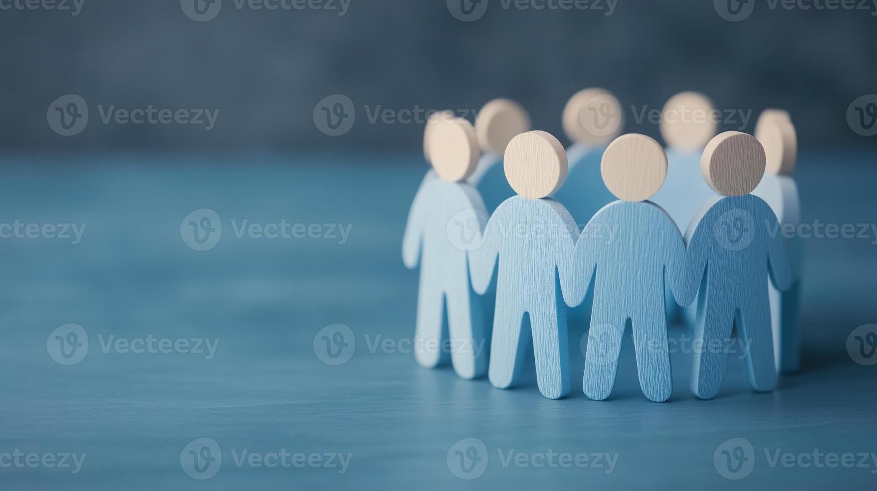 Teamwork Collaboration Concept Depicting Unified Professional Group in Discussion for Effective Customer Relationship Management on Blue Background photo