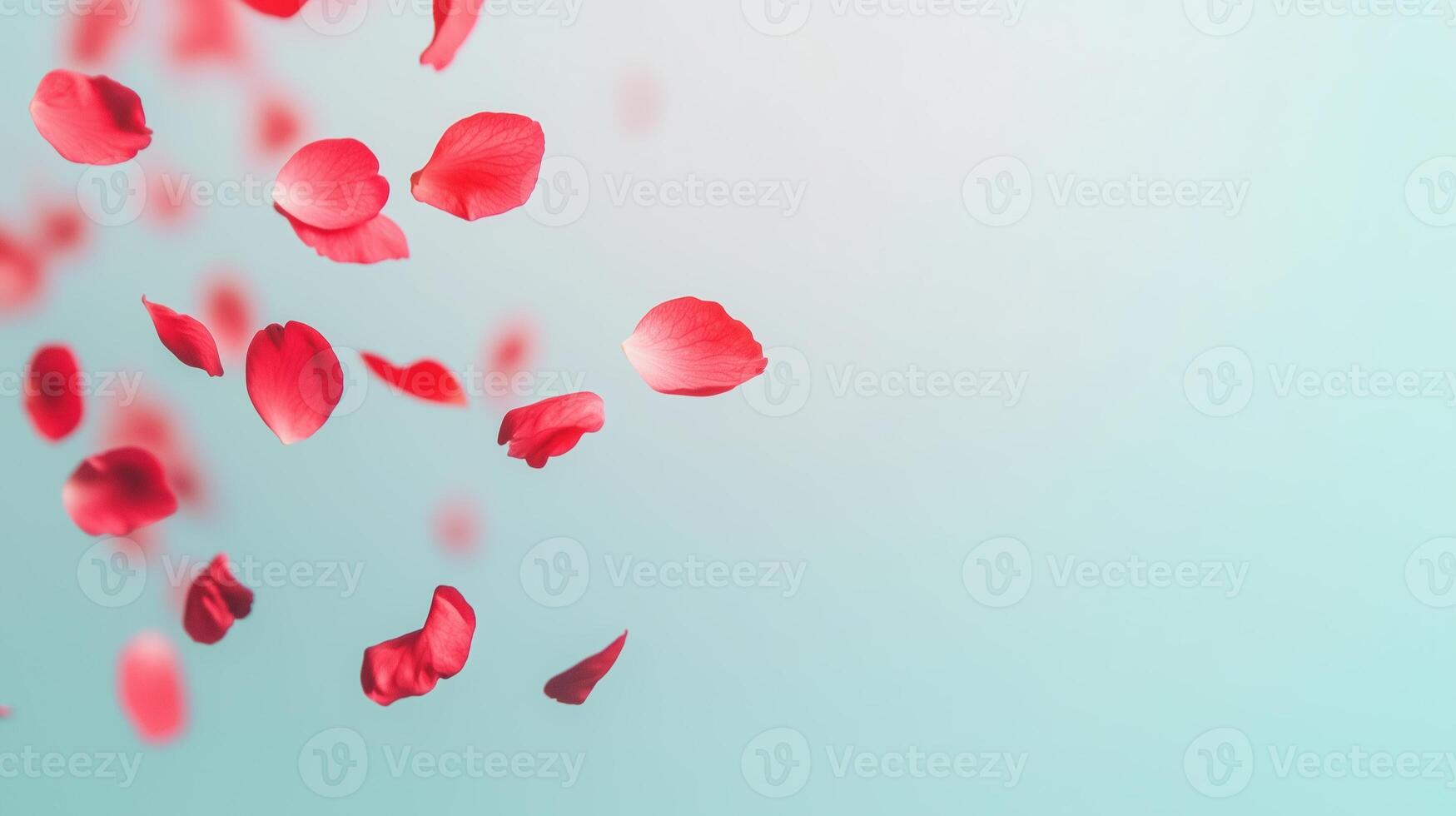 Cherry Blossom Petals Drifting Gracefully Against a Clear Blue Sky, Symbolizing Spring, Tranquility, and Natural Beauty in a Soft Focus Nature Scene With Gentle Light and Airy Atmosphere photo