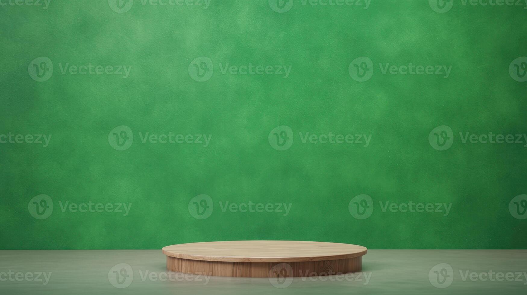 Green Screen Backdrop Behind Astronomer's Lecture Podium with Wooden Platform Ready for Presentation or Photo Shoot in Studio Setting
