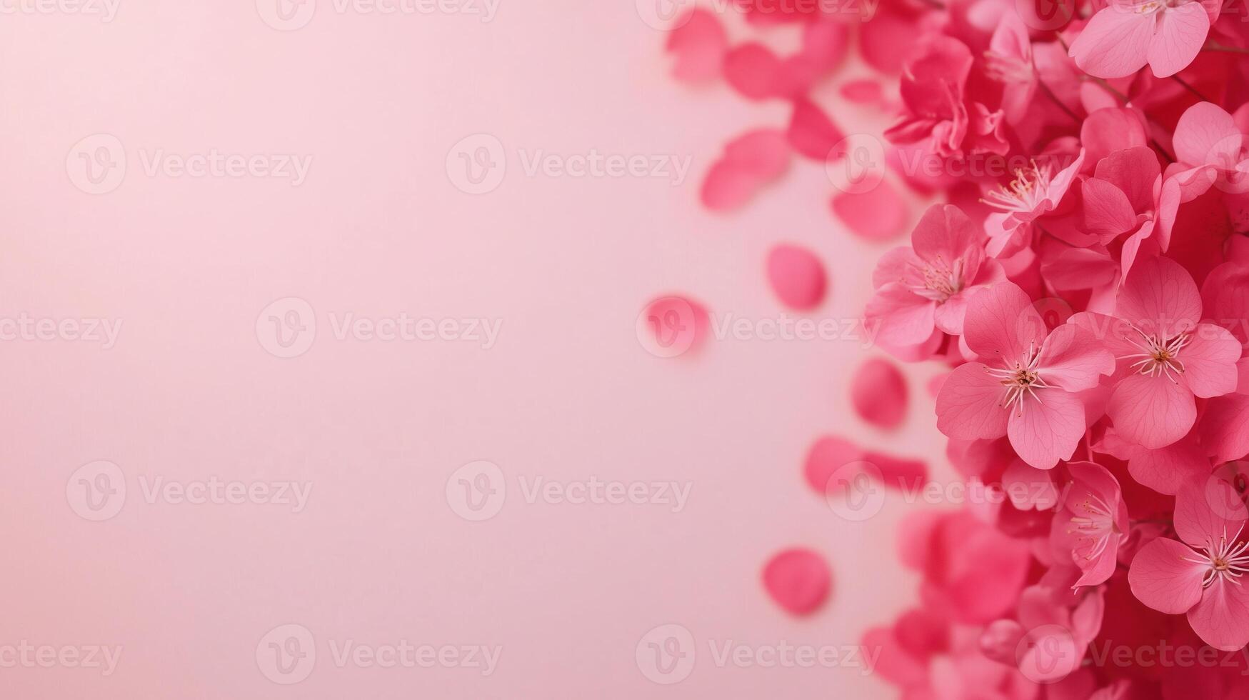 Cherry Blossom Petals Drifting Gracefully Against a Clear Pale Pink Sky, Symbolizing Renewal and Serenity, Perfectly Captured for Spring-Themed Designs photo
