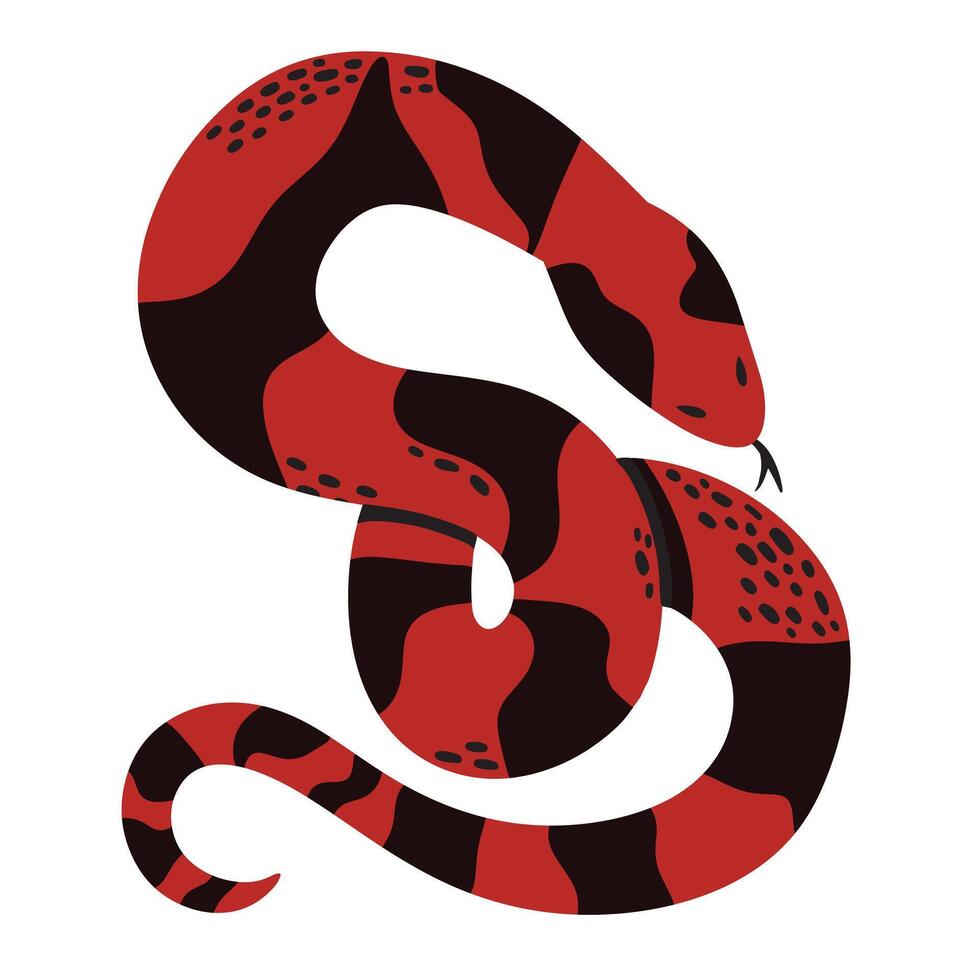 Red and black striped snake flat illustration isolated on white background. Chinese New Year 2025 horoscope sign vector